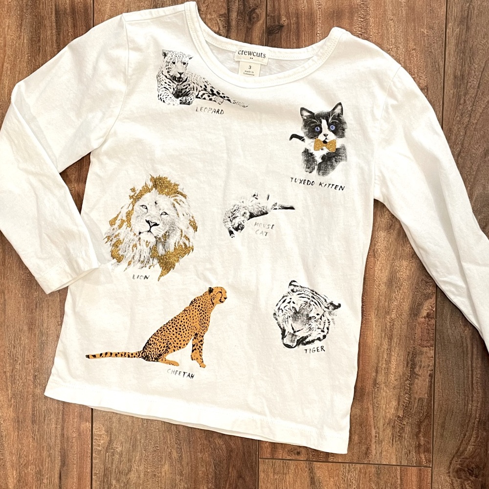 CrewCuts long sleeve cat shirt with glitter detail